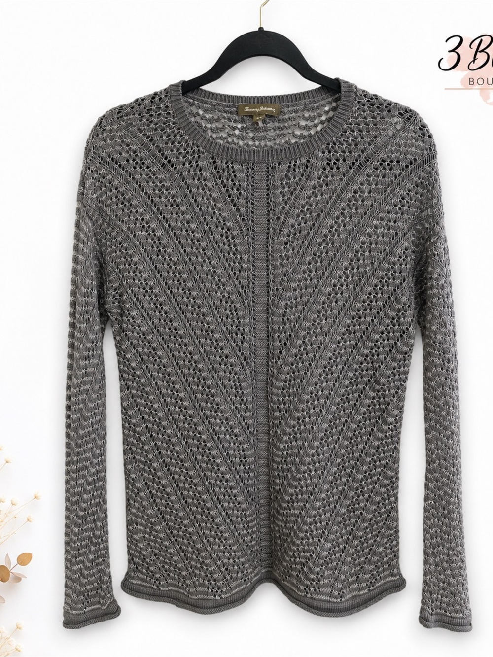 Tommy Bahama Gray Open-Weave Crewneck Sweater